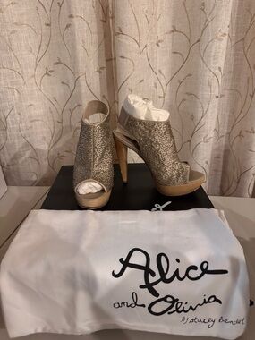 Alice + Olivia Glitter Peep-Toe Heels